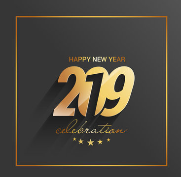 Happy New Year 2019 Golden Text Design  Patter, Vector illustration.