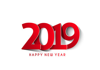 Happy New Year 2019 Text Peel off Paper Design  Patter, Vector illustration.