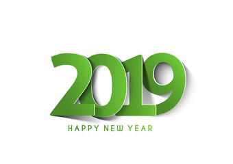 Happy New Year 2019 Text Peel off Paper Design  Patter, Vector illustration.