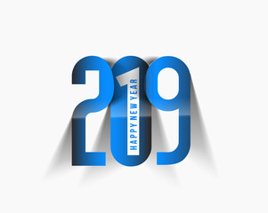 Happy New Year 2019 Text Peel off Paper Design  Patter, Vector illustration.