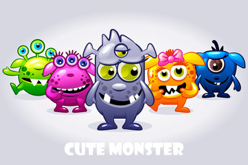 Vector cartoon collection five cute babies monsters, funny character set