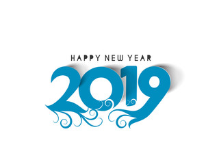 Happy New Year 2019 Text Peel off Paper Design  Patter, Vector illustration.