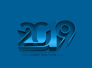 Happy New Year 2019 Text Peel off Paper Design Patter, Vector illustration.