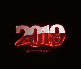 Happy New Year 2019 Glowing Text Design Patter, Vector illustration.