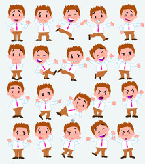 Cartoon character businessman in casual style. Set with different postures, attitudes and poses, doing different activities in isolated vector illustrations.