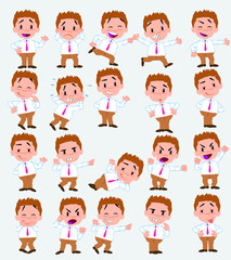 Cartoon character businessman in casual style. Set with different postures, attitudes and poses, doing different activities in isolated vector illustrations.