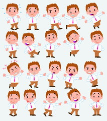 Cartoon character businessman in casual style. Set with different postures, attitudes and poses, doing different activities in isolated vector illustrations.