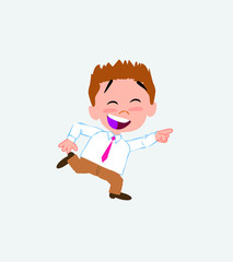 Businessman in casual style running smiling.