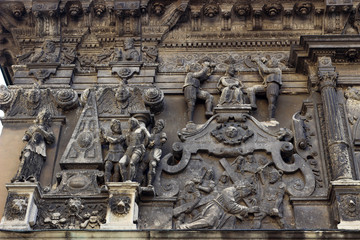 Fragment of the exterior of Chapel of Boim in Lviv, Ukraine. Decoration of facade of Chapel of Boim. It's a part of Lviv's Old Town, a UNESCO World Heritage Site.