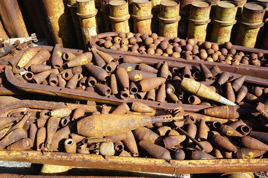 Unexploded munitions, bombies and rusty shells recovered and disarmed in Xieng Khouang Province, Laos