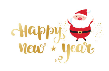 Fototapeta premium Gold Happy New Year brush lettering text on white background