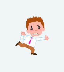 Businessman in casual style runs alarmed.