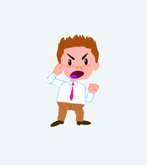 Businessman in casual style screams angry in aggressive attitude.