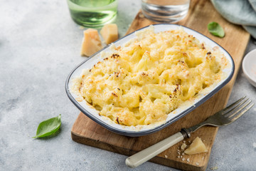 cauliflower and cheese gratin in baking dish