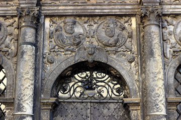Fragment of the exterior of Chapel of Boim in Lviv, Ukraine. Decoration of facade of Chapel of Boim. It's a part of Lviv's Old Town, a UNESCO World Heritage Site.