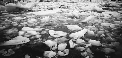 Large blocks of broken ice from an Icelandic glacier.