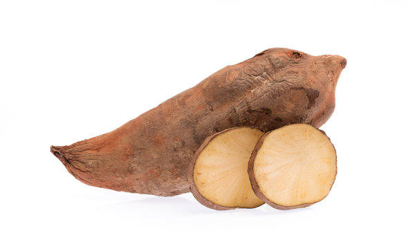 slice of fresh yam potato isolated on white background