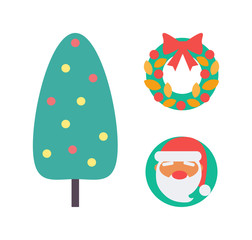 Christmas Tree and Decoration Wreath Set Vector