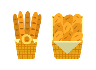 Bread and Buns in Basket Showcase of Bakery Seller