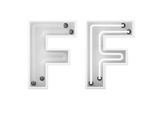 White neon style light letter F. On and Off neon lettering. 3D rendering