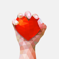 Valentine Day, Hand and Hearts Symbol, Polygonal or Low Poly Illustration