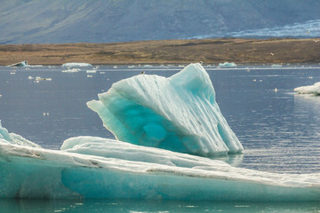 View on eisberg in glacier lagoon Jokulsarlon