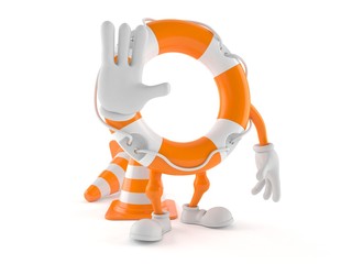 Life buoy character with stop gesture