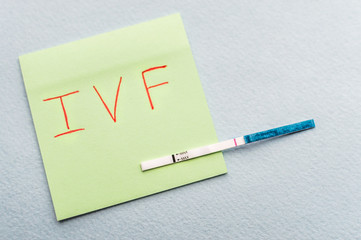 Pregnancy test with one strip and the inscription ivf