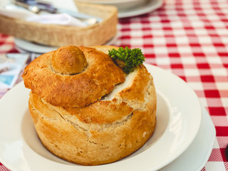 Soup in bread bowl