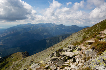 old stones on mountains range slope