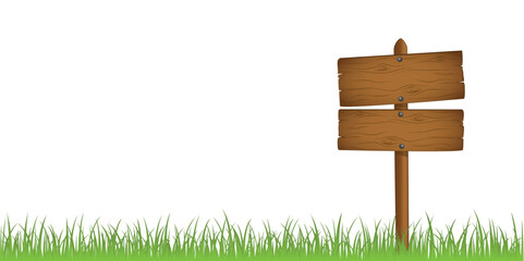 wooden sign in grass with copy space isolated on white background vector illustration EPS10