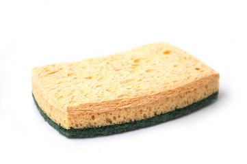 closeup of double sided sponge on white background