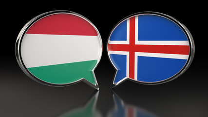 Obraz premium Hungary and United Kingdom flags with Speech Bubbles. 3D illustration