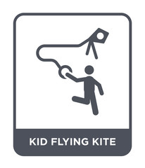 kid flying kite icon vector