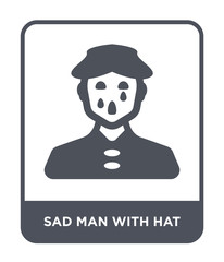 sad man with hat icon vector