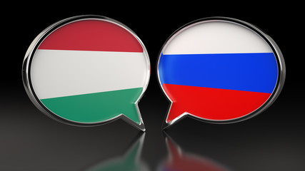 Hungary and United Kingdom flags with Speech Bubbles. 3D illustration