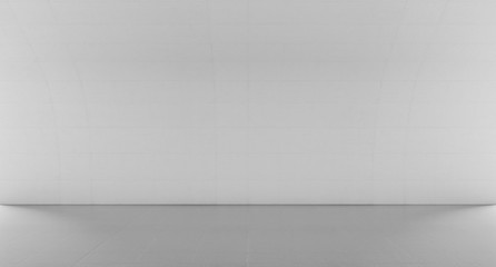 Empty abstract white space with curve wall. Modern blank showroom with floor. Future concept background. 3d rendering.