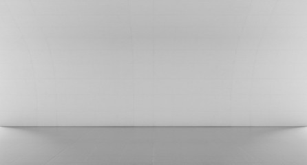 Empty abstract white space with curve wall. Modern blank showroom with floor. Future concept background. 3d rendering.