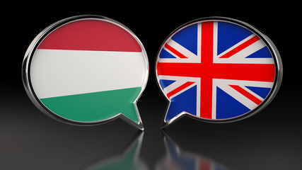 Hungary and United Kingdom flags with Speech Bubbles. 3D illustration