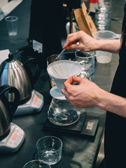 Making pour-over coffee with a hario V60 dripper