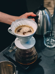 Making pour-over coffee with a hario V60 dripper