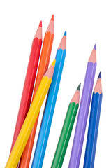 Colour pencils isolated on white background close up