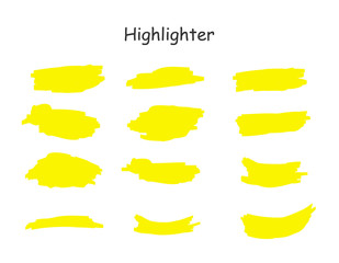 Obraz premium Yellow watercolor hand drawn highlight set. Vector highlighter brush lines. Marker pen highlight underline strokes