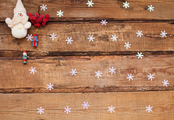 Christmas holidays composition on wooden background with copy space for your text. Christmas Decoration Over Wooden Background 