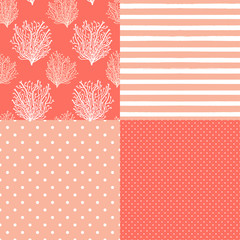 Cute set of abstract seamless patterns in Trendy Living Coral 2019 Colors