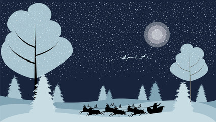 Fototapeta na wymiar minimalist winter landscape with Santa and reindeer