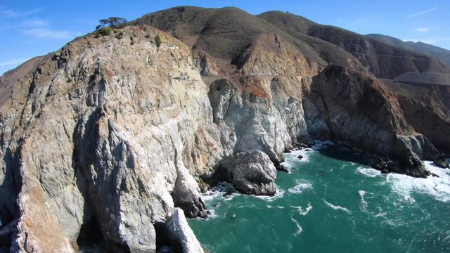 Aerial Helicopter View of Seaside Cliffs Along Devils Slide Trail San Mateo County California