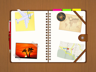 Travel diary with memories and maps