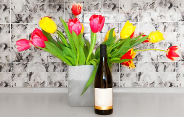 Wine, flowers, spring, holiday.