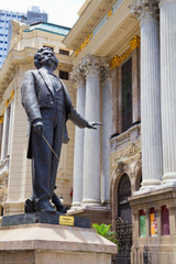 Rio de Janeiro, Brazil, Carlos Gomes Monument. Statue of the famous conductor and composer Antonio Carlos Gomez. Located in the Central square of Rio de Janeiro next to the Municipal theater.